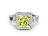 White gold Fancy Yellow Princess Cut Halo Round Diamond Twist Band with Four-Prong Setting_24