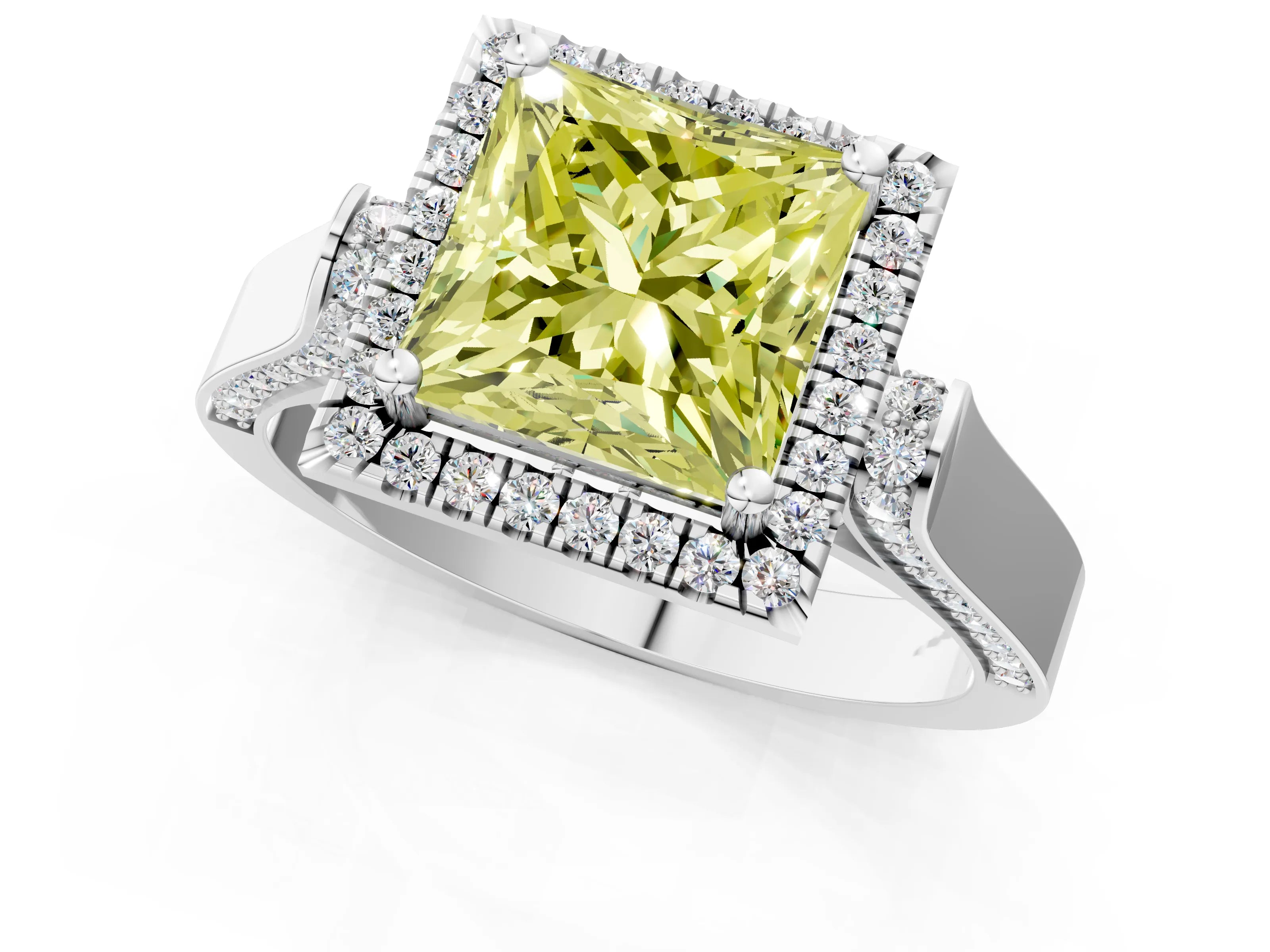 White gold Fancy Yellow Princess Cut Halo Round Diamond Twist Band with Four-Prong Setting_25