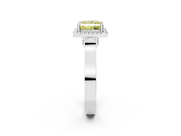 White gold Fancy Yellow Princess Cut Halo Round Diamond Twist Band with Four-Prong Setting