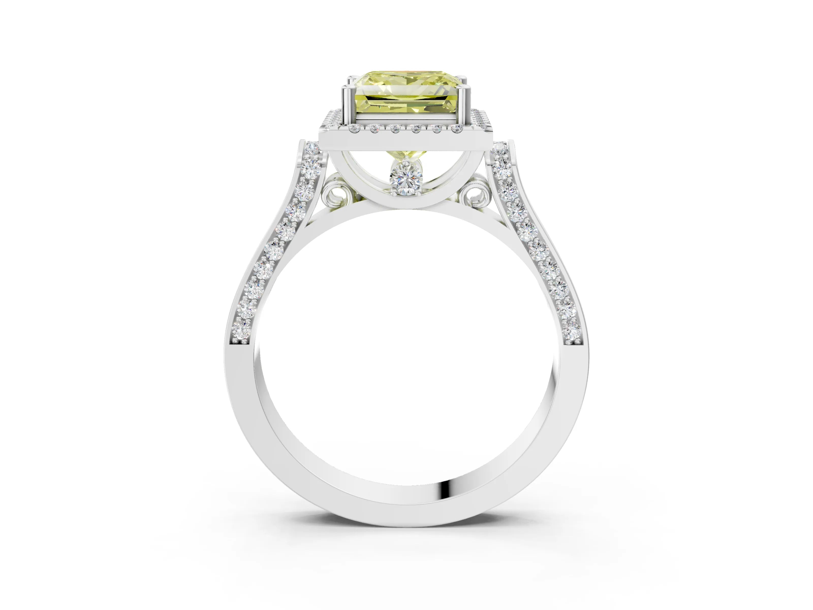 White gold Fancy Yellow Princess Cut Halo Round Diamond Twist Band with Four-Prong Setting_27
