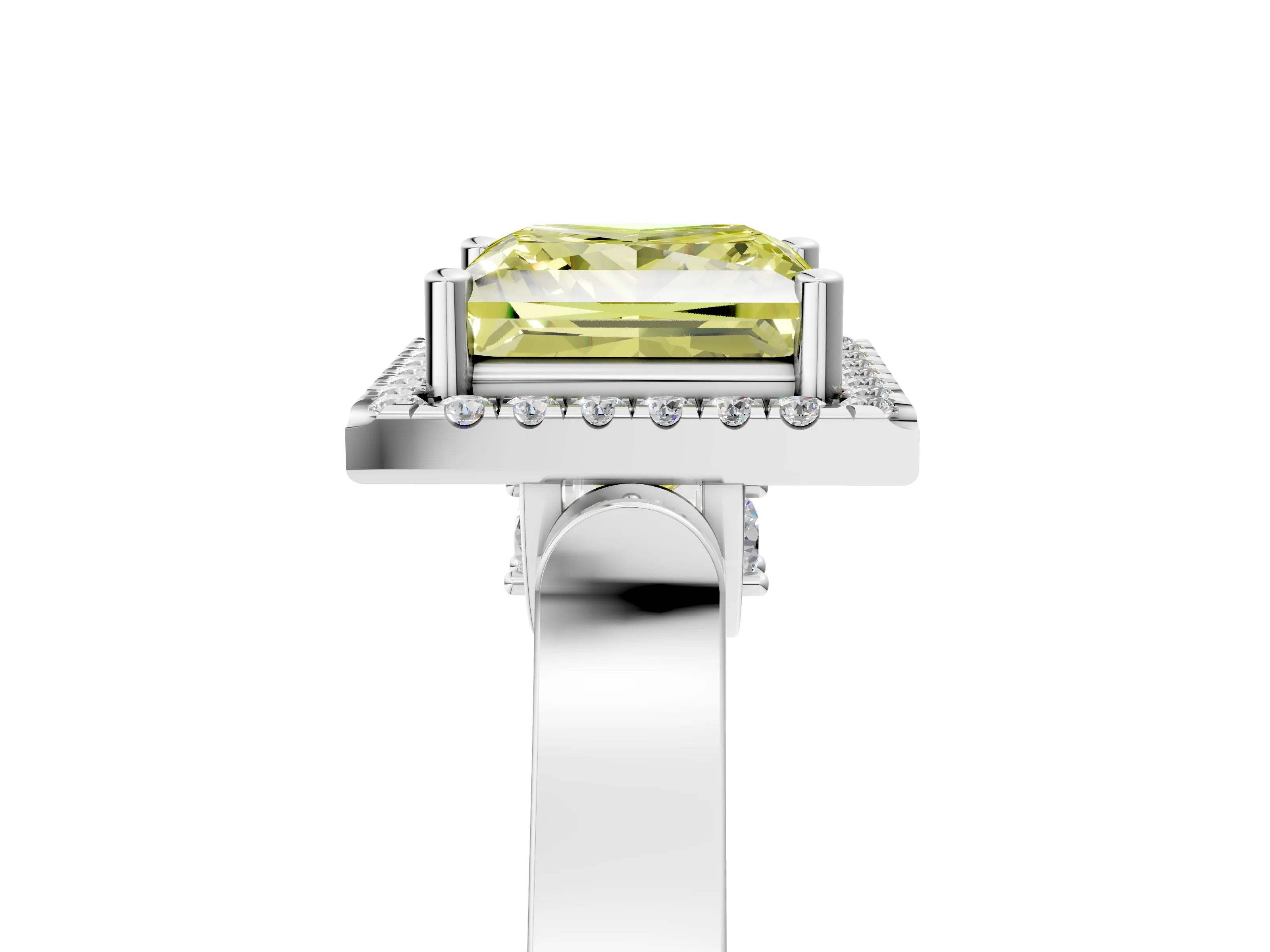 White gold Fancy Yellow Princess Cut Halo Round Diamond Twist Band with Four-Prong Setting_29