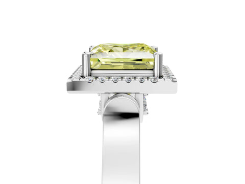 White gold Fancy Yellow Princess Cut Halo Round Diamond Twist Band with Four-Prong Setting_29
