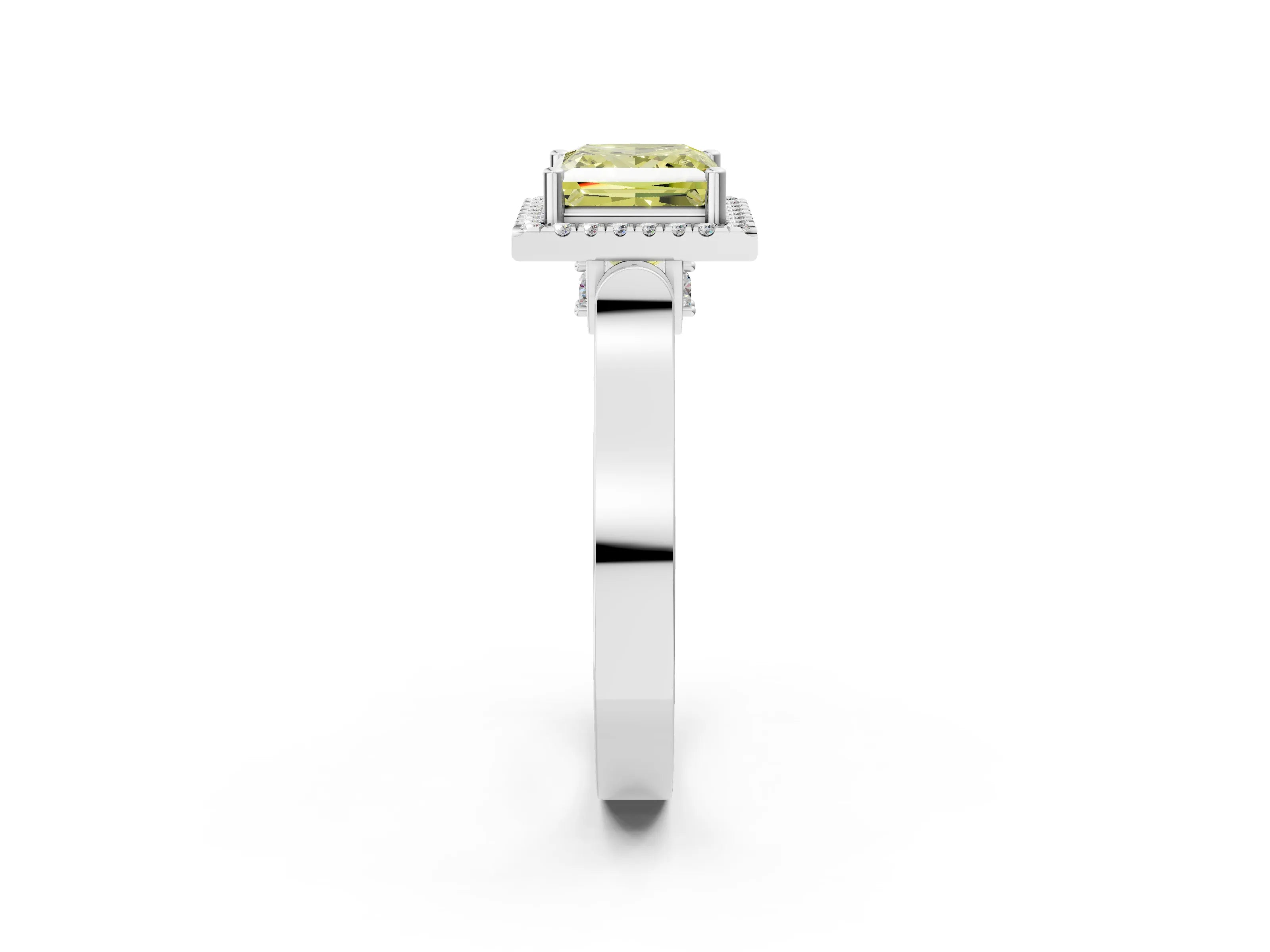 White gold Fancy Yellow Princess Cut Halo Round Diamond Twist Band with Four-Prong Setting_2