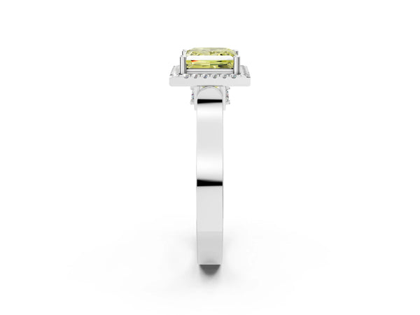 White gold Fancy Yellow Princess Cut Halo Round Diamond Twist Band with Four-Prong Setting