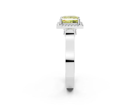 White gold Fancy Yellow Princess Cut Halo Round Diamond Twist Band with Four-Prong Setting_2