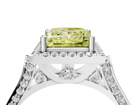 White gold Fancy Yellow Princess Cut Halo Round Diamond Twist Band with Four-Prong Setting_4