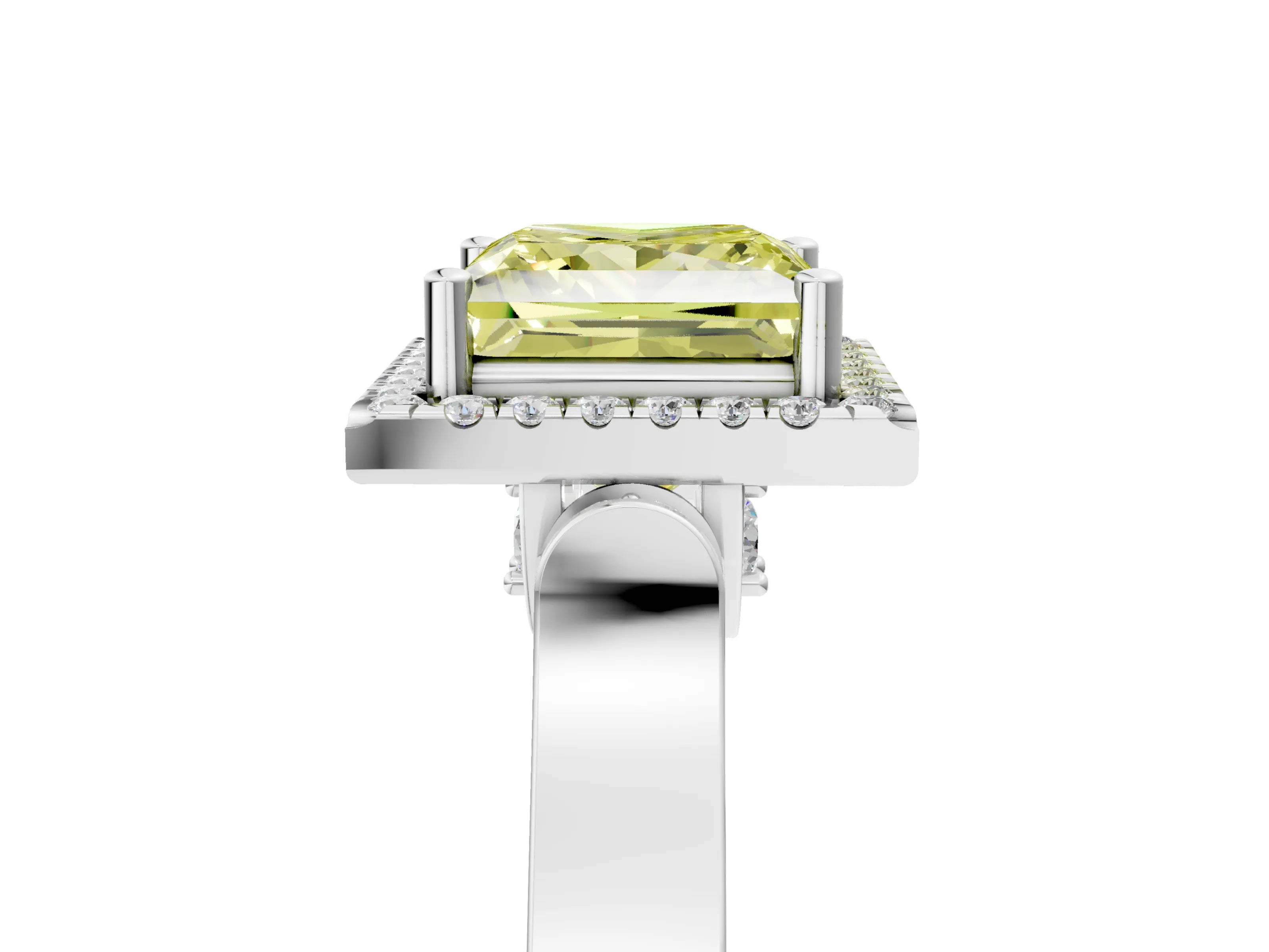 White gold Fancy Yellow Princess Cut Halo Round Diamond Twist Band with Four-Prong Setting_5