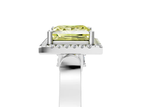 White gold Fancy Yellow Princess Cut Halo Round Diamond Twist Band with Four-Prong Setting_5