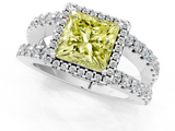 White gold Fancy Yellow Princess  Cut Halo Split Shank Diamond Ring with Four-Prong Setting_1