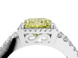 White gold Fancy Yellow Princess  Cut Halo Split Shank Diamond Ring with Four-Prong Setting_4