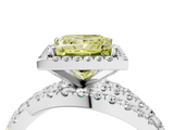 White gold Fancy Yellow Princess  Cut Halo Split Shank Prong Setting Ring_4