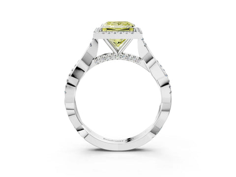 White gold Fancy Yellow Princess Cut Halo Twist Band with Four-Prong Setting_3