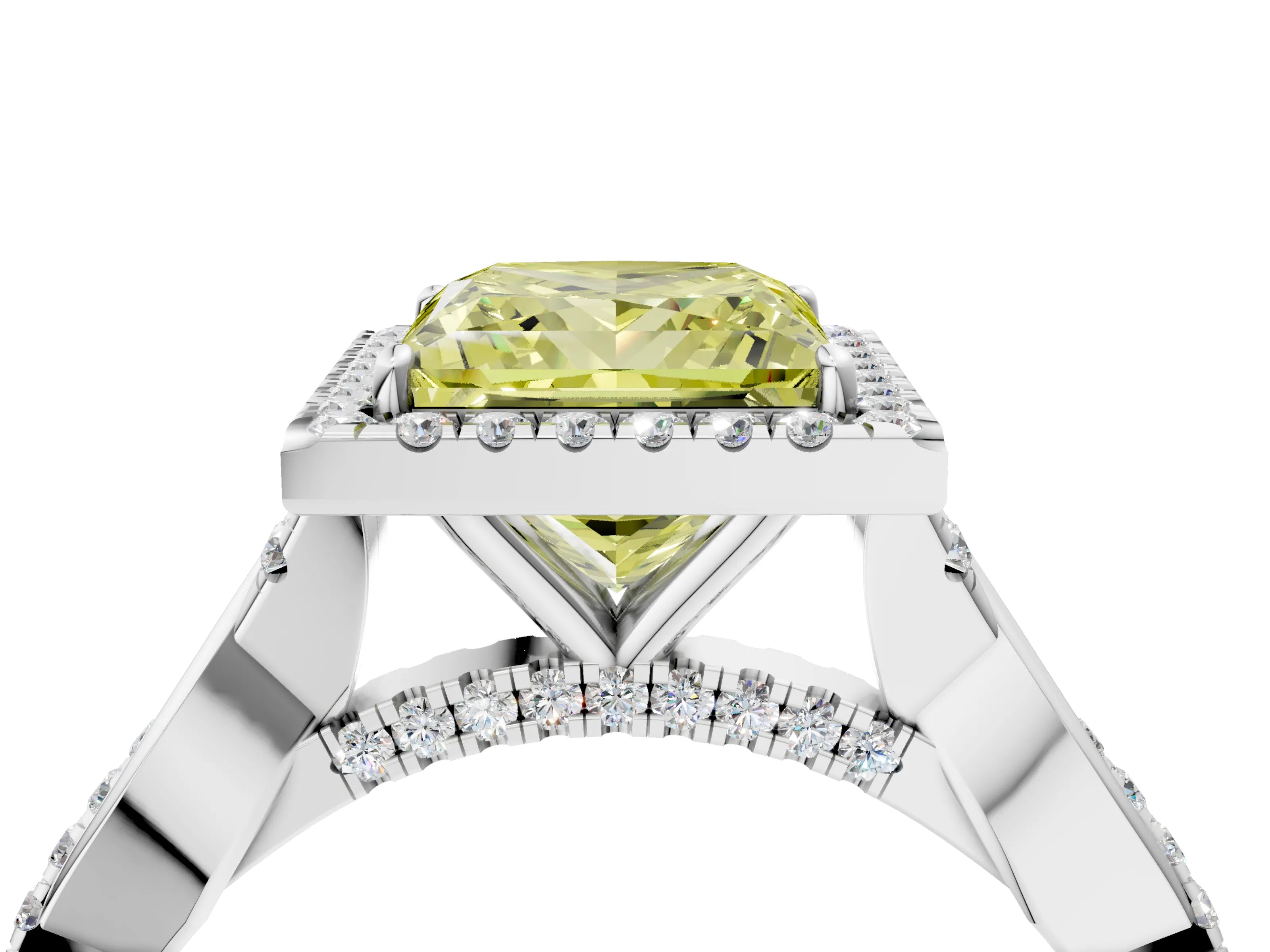 White gold Fancy Yellow Princess Cut Halo Twist Band with Four-Prong Setting_4
