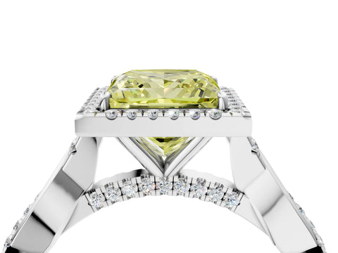 White gold Fancy Yellow Princess Cut Halo Twist Band with Four-Prong Setting_4
