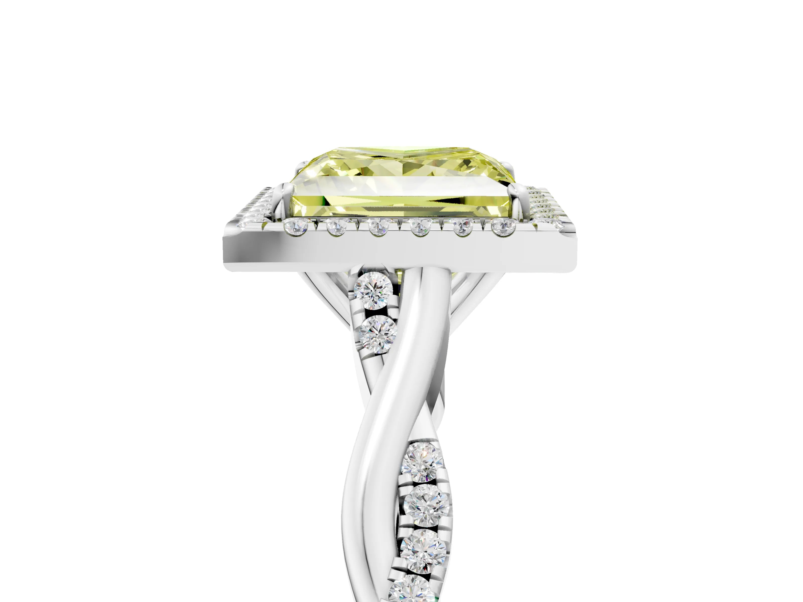 White gold Fancy Yellow Princess Cut Halo Twist Band with Four-Prong Setting_5