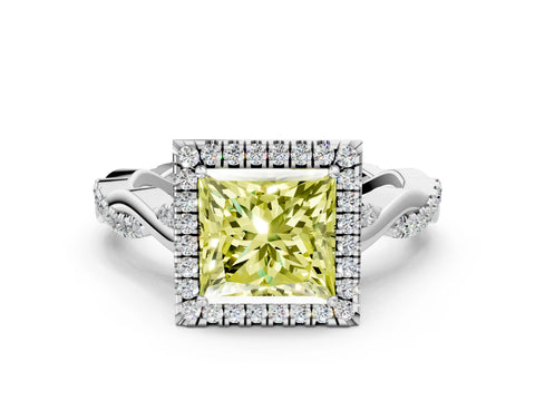 White gold Fancy Yellow Princess Cut Halo Twist Band with Four-Prong Setting_72