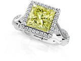 White gold Fancy Yellow Princess Cut Halo Twist Band with Four-Prong Setting_73
