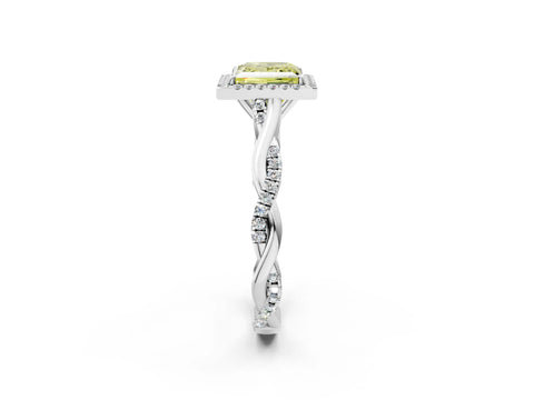 White gold Fancy Yellow Princess Cut Halo Twist Band with Four-Prong Setting_74