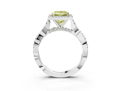 White gold Fancy Yellow Princess Cut Halo Twist Band with Four-Prong Setting_75