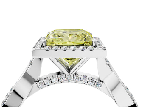 White gold Fancy Yellow Princess Cut Halo Twist Band with Four-Prong Setting_76