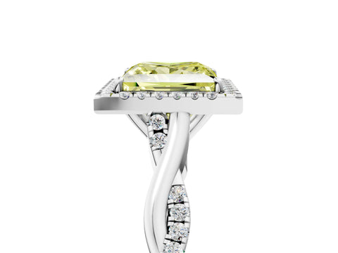 White gold Fancy Yellow Princess Cut Halo Twist Band with Four-Prong Setting_77