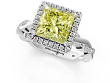 White gold Fancy Yellow Princess  Cut Halo Twisted Band Four-Prong Ring_1