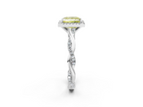 White gold Fancy Yellow Princess  Cut Halo Twisted Band Four-Prong Ring_2