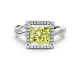 White gold Fancy Yellow Princess  Cut Halo Twisted Band Four-Prong Ring