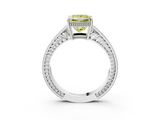 White gold Fancy Yellow Princess  Cut Milgrain Channel Set Engagement Ring with Solitaire Prong Setting_3