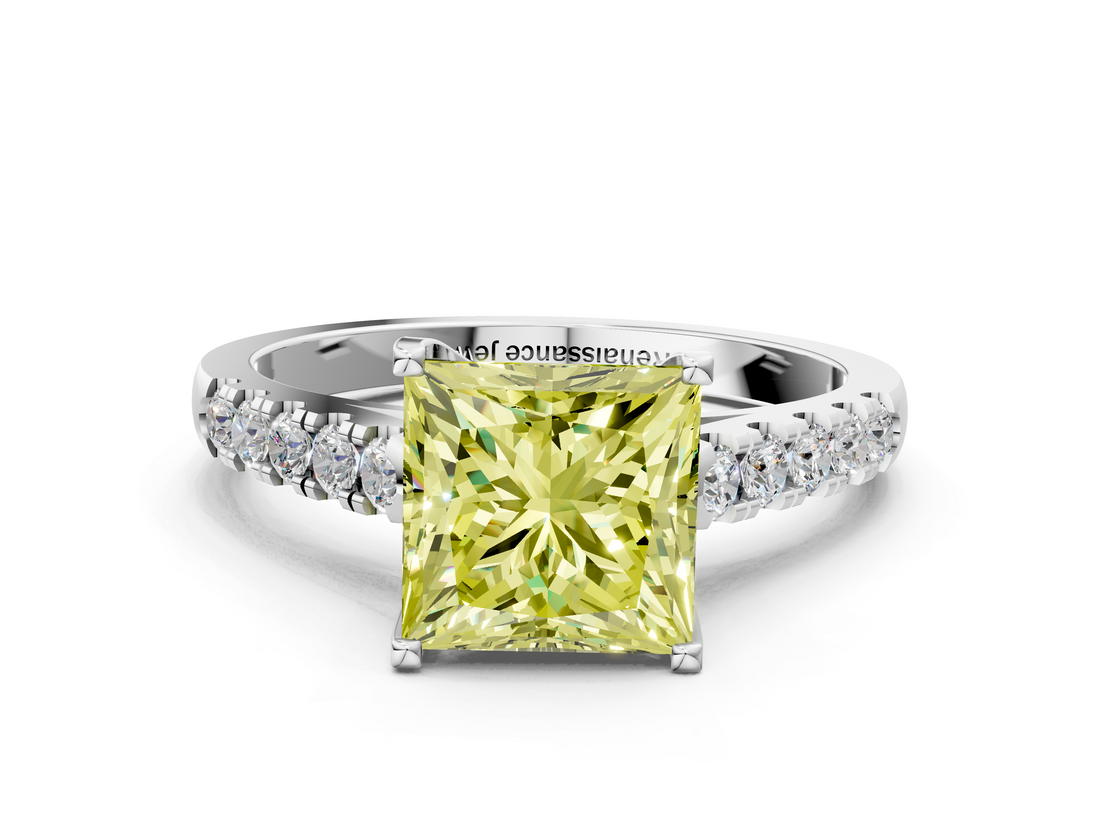 White gold Fancy Yellow Princess  Cut Pavé Band Solitaire Ring with Four-Prong Setting_17