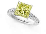 White gold Fancy Yellow Princess  Cut Pavé Band Solitaire Ring with Four-Prong Setting_1