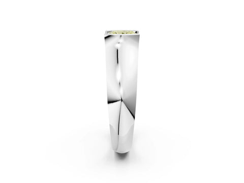 White gold Fancy Yellow Princess Cut Solitaire Bezel Set Diamond Ring with Wide Band_14