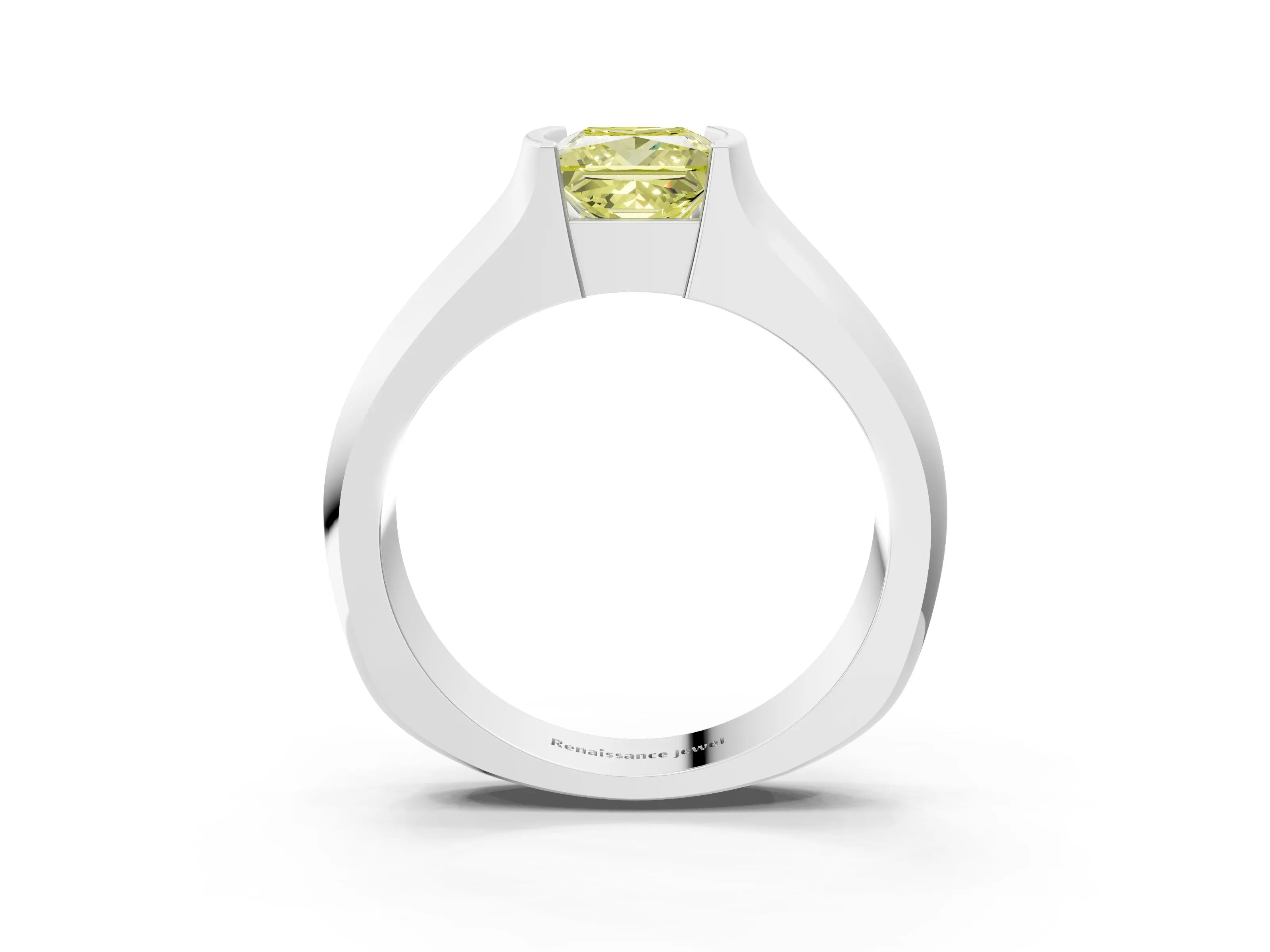 White gold Fancy Yellow Princess Cut Solitaire Bezel Set Diamond Ring with Wide Band_15