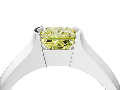White gold Fancy Yellow Princess Cut Solitaire Bezel Set Diamond Ring with Wide Band_16