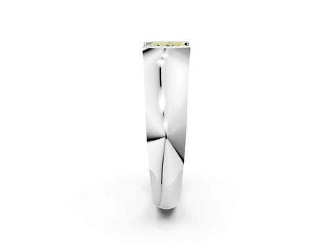 White gold Fancy Yellow Princess Cut Solitaire Bezel Set Diamond Ring with Wide Band_2