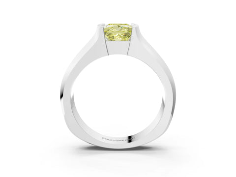 White gold Fancy Yellow Princess Cut Solitaire Bezel Set Diamond Ring with Wide Band_3