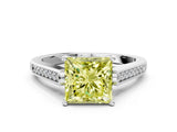 White gold Fancy Yellow Princess Cut Solitaire Cathedral Diamond Engagement Ring with Channel-Set Band and Four-Prong Setting_15