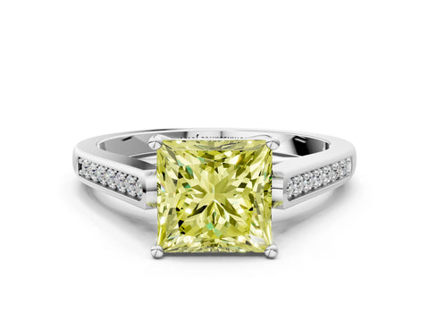 White gold Fancy Yellow Princess Cut Solitaire Cathedral Diamond Engagement Ring with Channel-Set Band and Four-Prong Setting_15