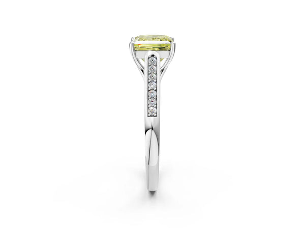 Platinum Princess Cut Cathedral Solitaire Engagement Ring Setting for Fancy Yellow Center
