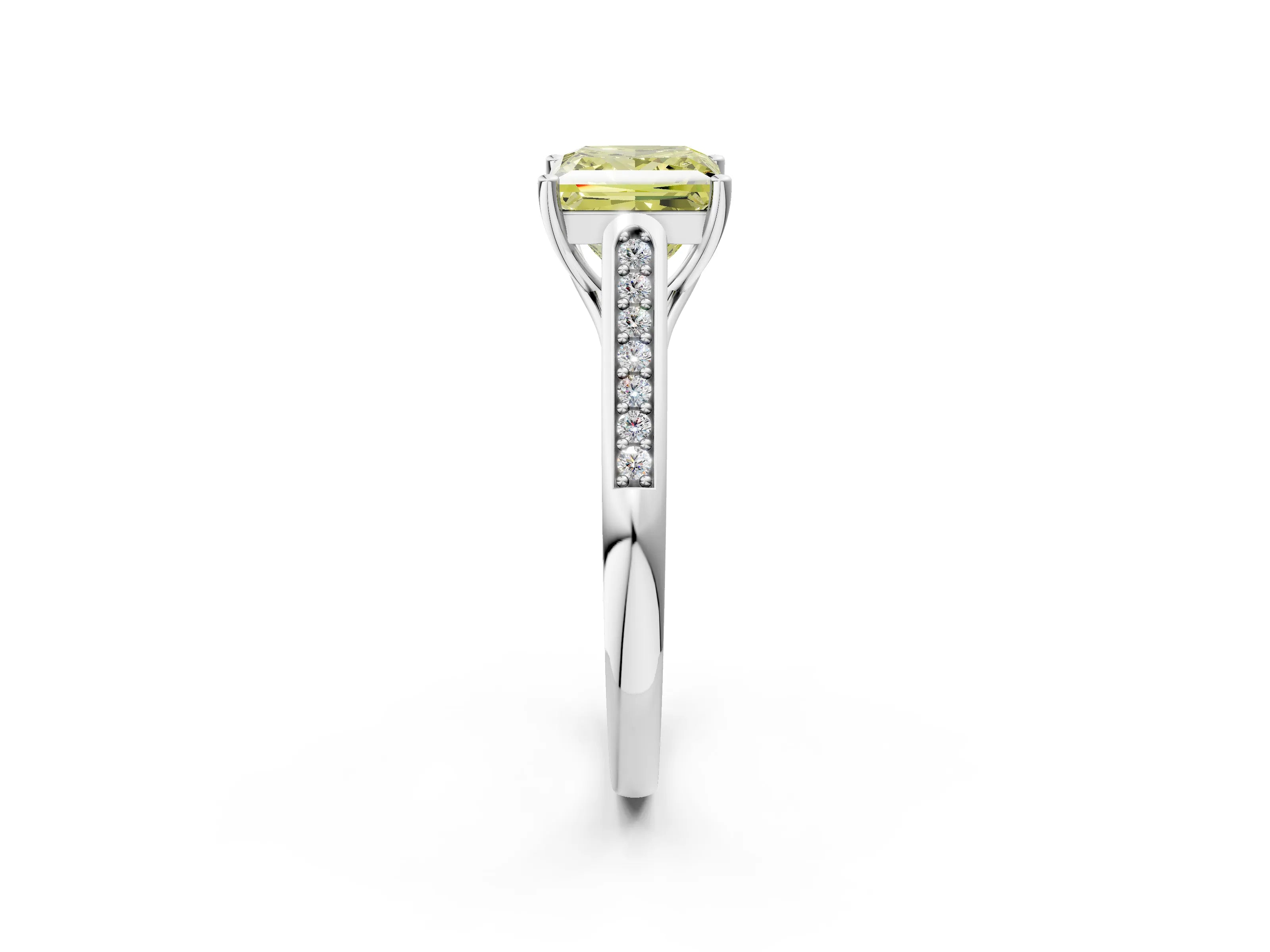 White gold Fancy Yellow Princess Cut Solitaire Cathedral Diamond Engagement Ring with Channel-Set Band and Four-Prong Setting_17