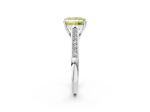 White gold Fancy Yellow Princess Cut Solitaire Cathedral Diamond Engagement Ring with Channel-Set Band and Four-Prong Setting_17