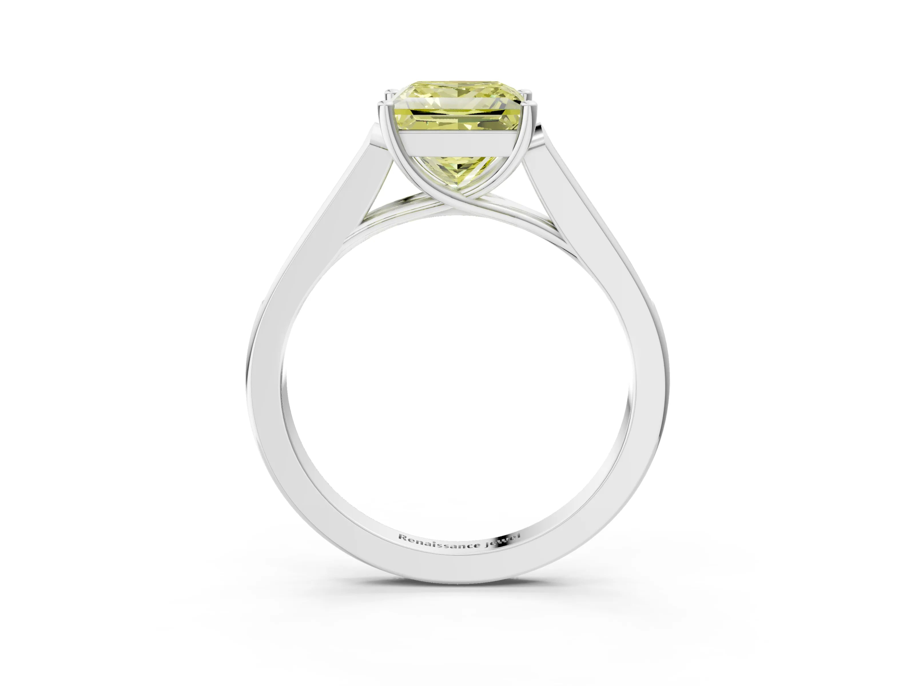 White gold Fancy Yellow Princess Cut Solitaire Cathedral Diamond Engagement Ring with Channel-Set Band and Four-Prong Setting_18