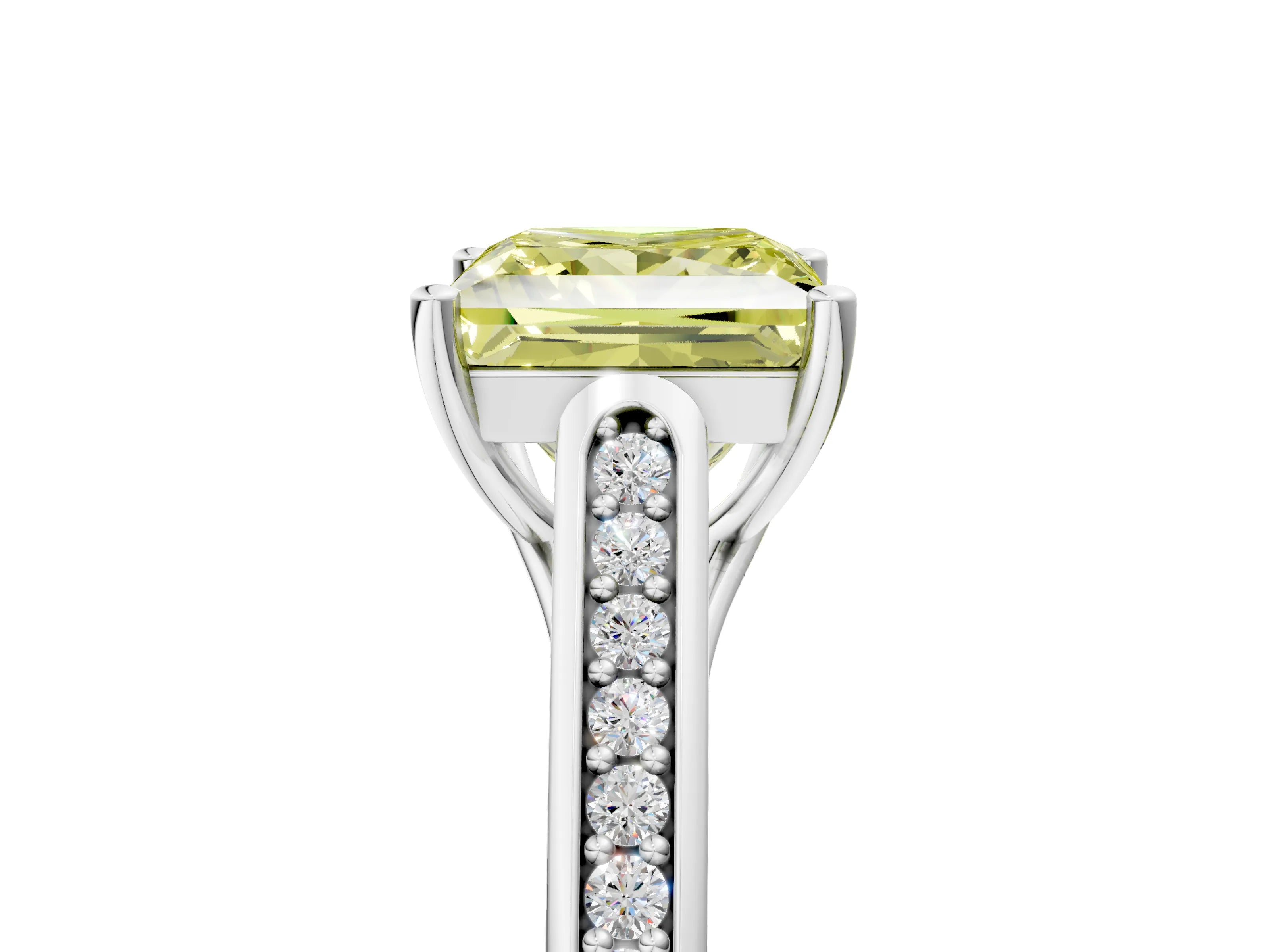 White gold Fancy Yellow Princess Cut Solitaire Cathedral Diamond Engagement Ring with Channel-Set Band and Four-Prong Setting_20