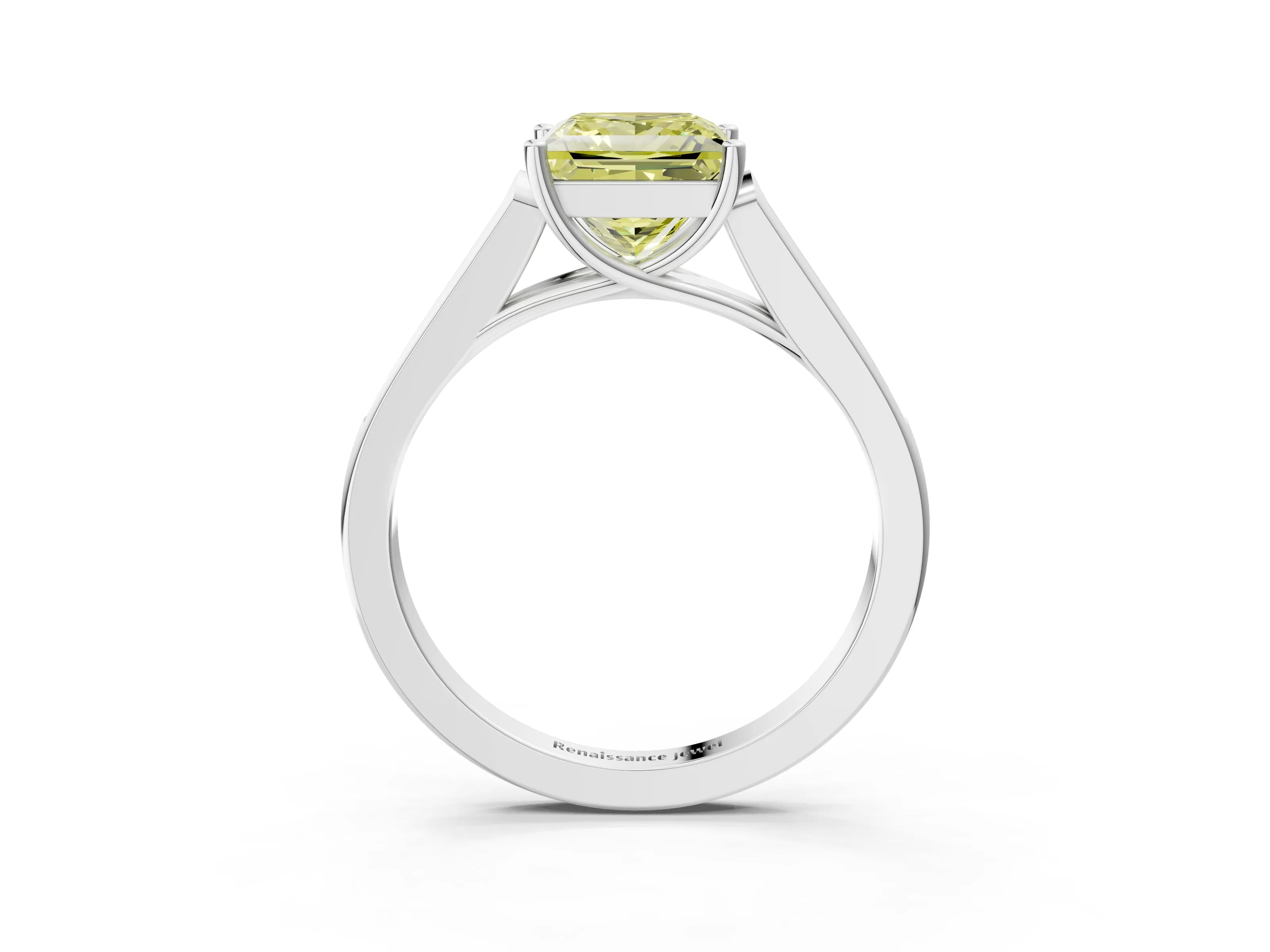 White gold Fancy Yellow Princess Cut Solitaire Cathedral Diamond Engagement Ring with Channel-Set Band and Four-Prong Setting_6