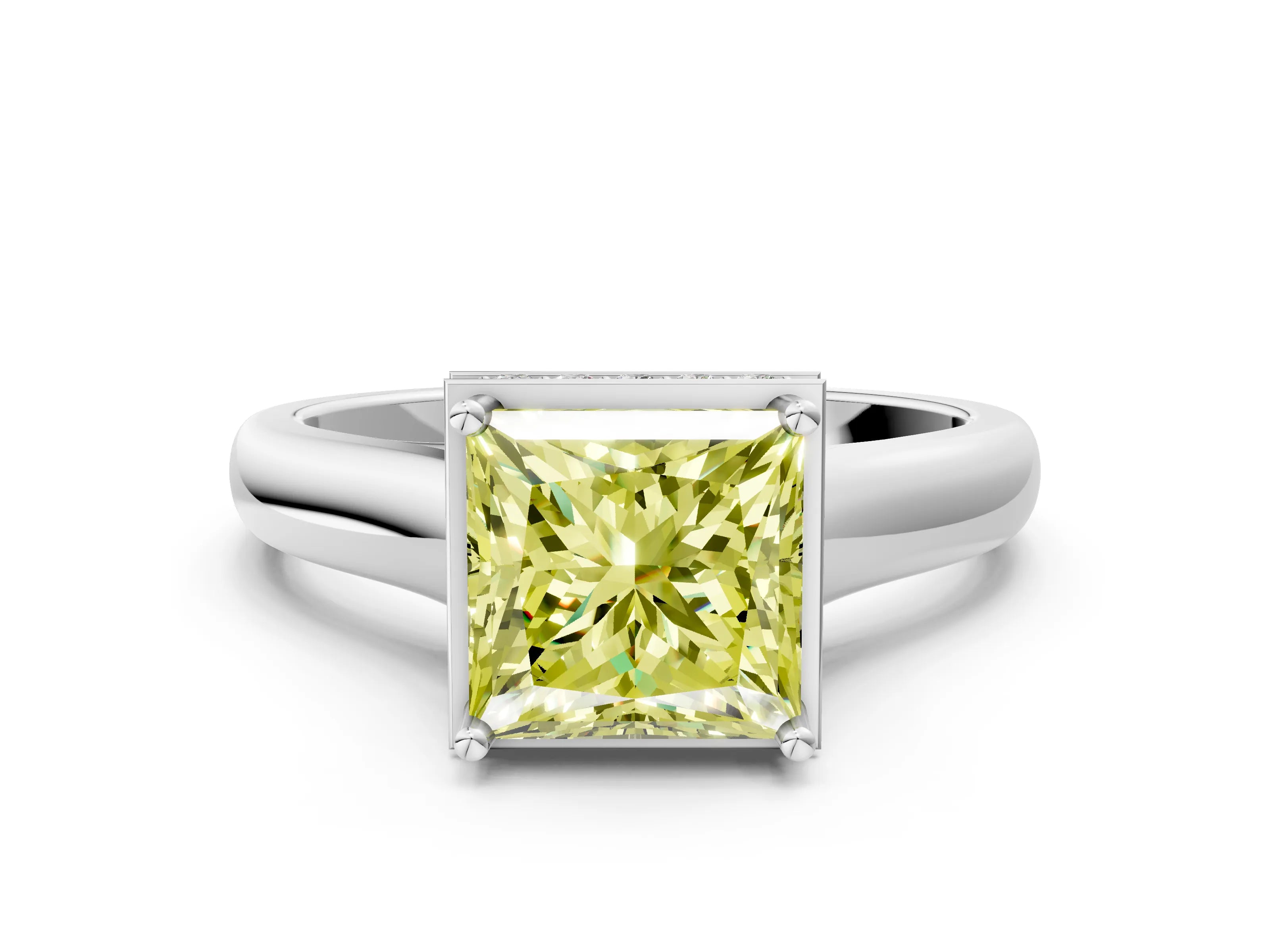White gold Fancy Yellow Princess Cut Solitaire Diamond Engagement Ring with Four-Prong Setting and Tapered Band_12