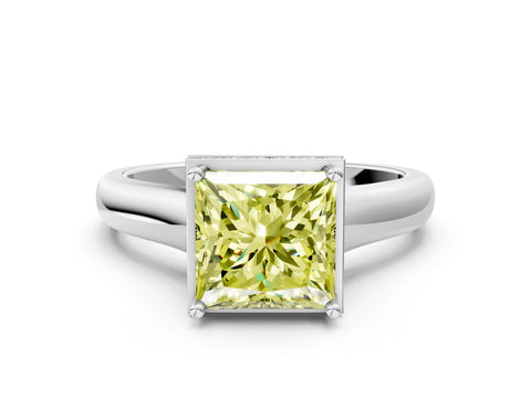 White gold Fancy Yellow Princess Cut Solitaire Diamond Engagement Ring with Four-Prong Setting and Tapered Band_12
