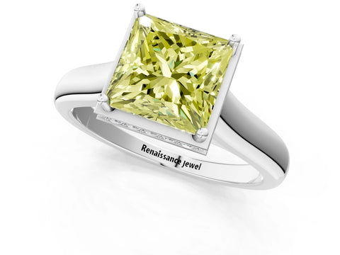 White gold Fancy Yellow Princess Cut Solitaire Diamond Engagement Ring with Four-Prong Setting and Tapered Band_13