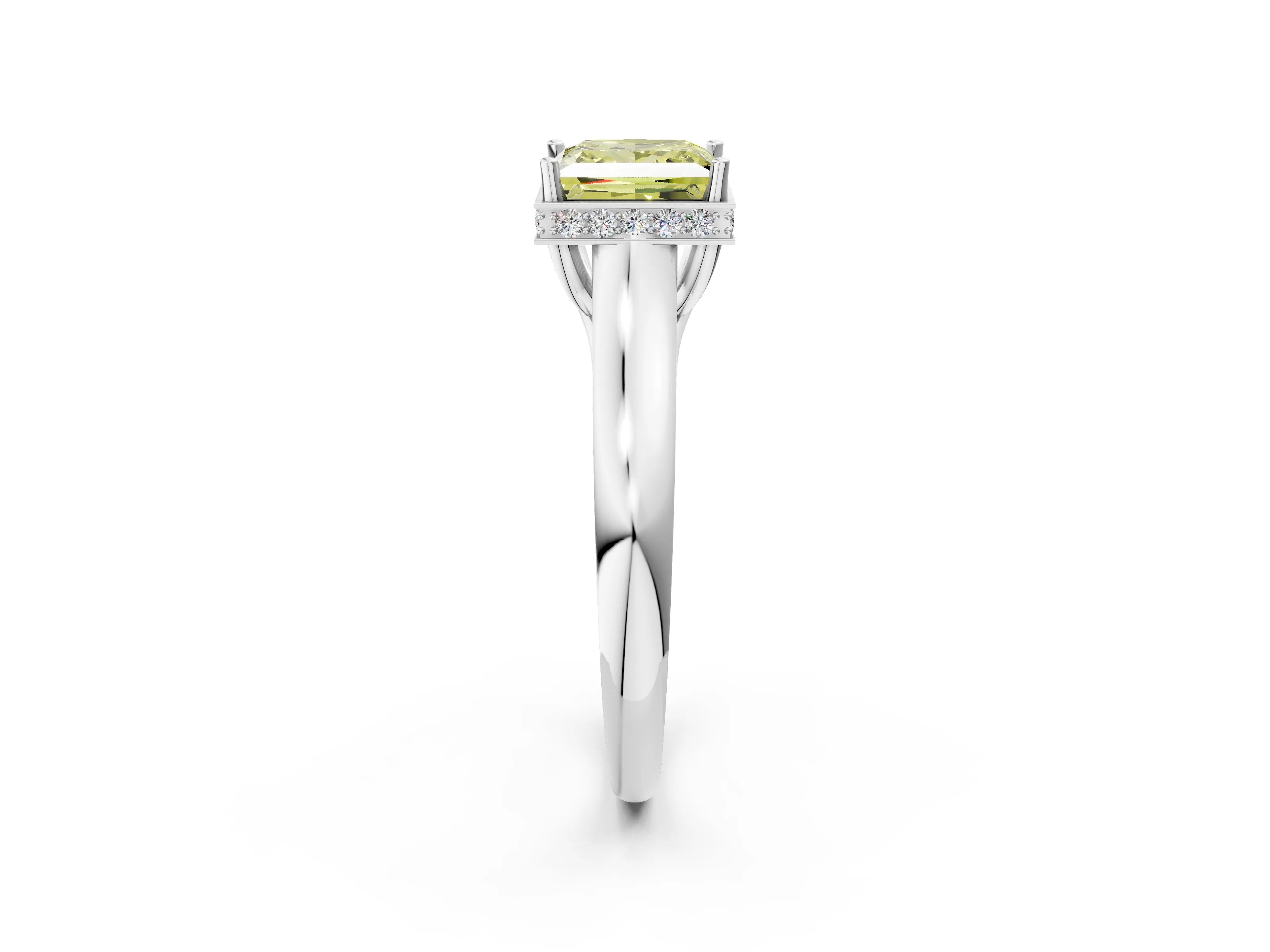 White gold Fancy Yellow Princess Cut Solitaire Diamond Engagement Ring with Four-Prong Setting and Tapered Band_14