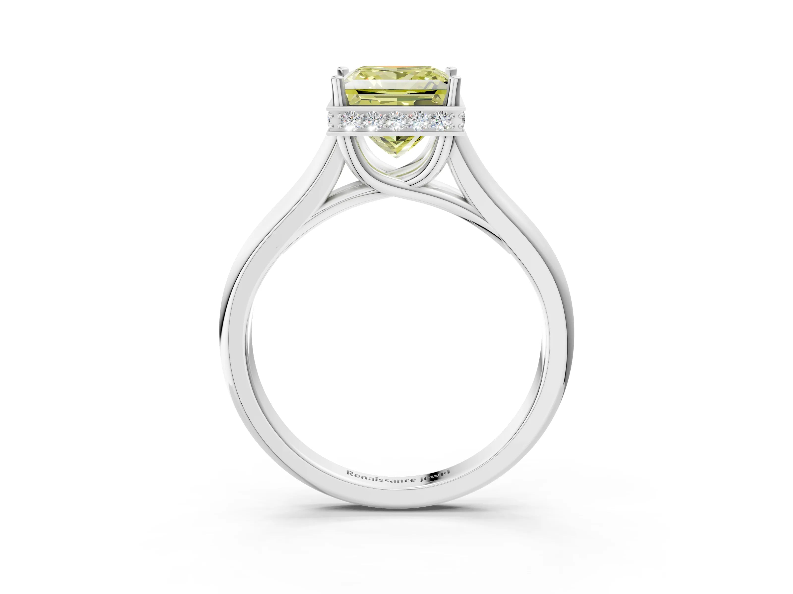 White gold Fancy Yellow Princess Cut Solitaire Diamond Engagement Ring with Four-Prong Setting and Tapered Band_15