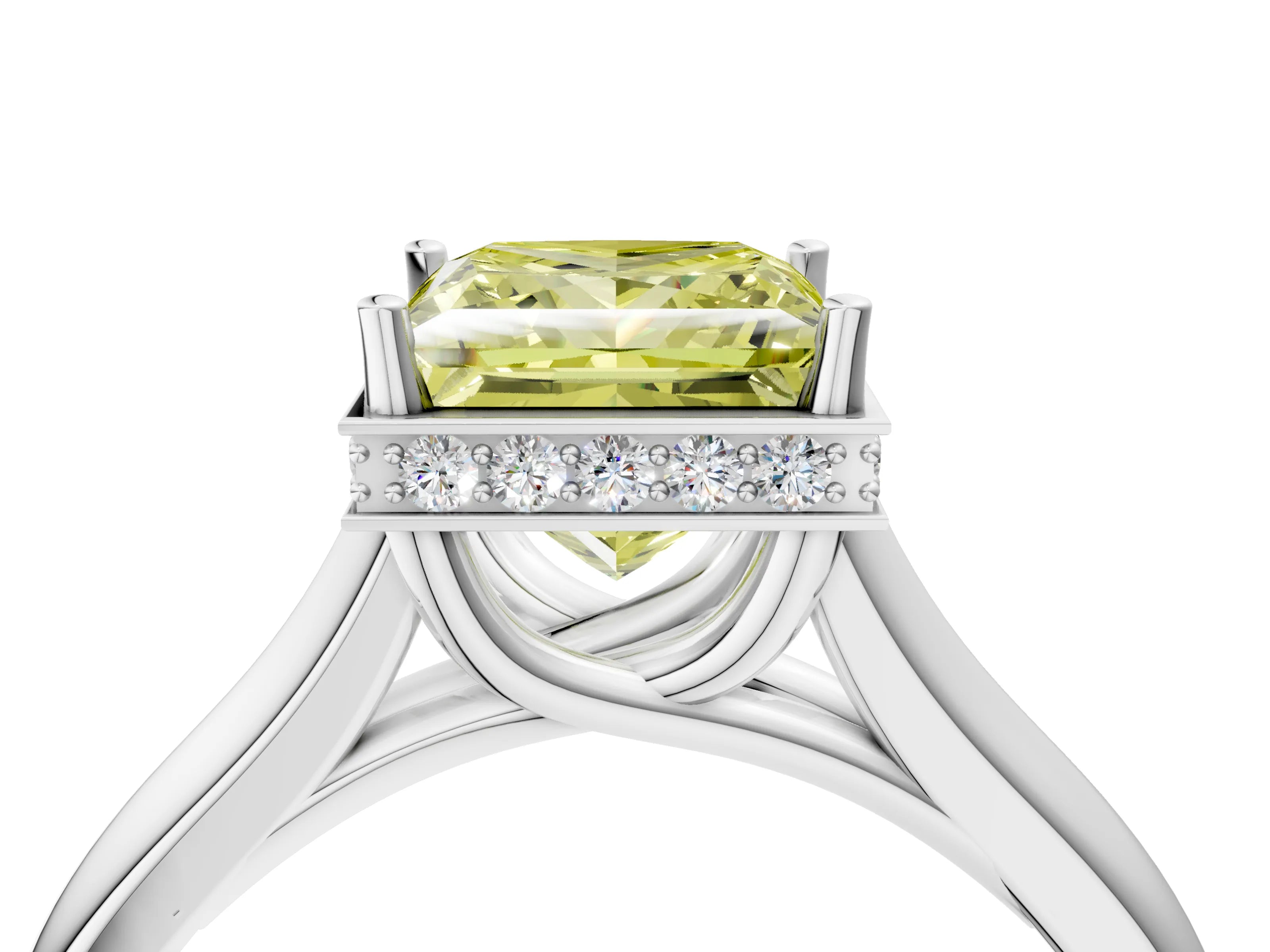 White gold Fancy Yellow Princess Cut Solitaire Diamond Engagement Ring with Four-Prong Setting and Tapered Band_16